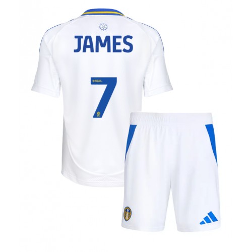 Fotbalové Dres Leeds United Daniel James #7 Dětské Domácí 2024-25 Krátký Rukáv (+ trenýrky)